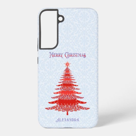 Moderner Weihnachtsbaum Red Blue Personalisiert Samsung Galaxy Hülle (Rückseite)