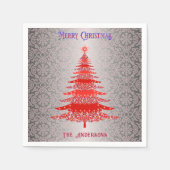 Moderner Weihnachtsbaum Roter Silbername Ornamente Serviette (Vorderseite)