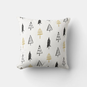 Moderner Weihnachtsbaum Schwarz Gold Muster Kissen