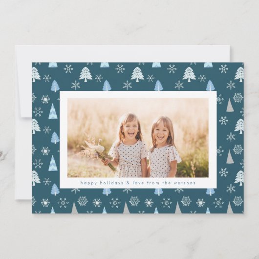 Moderner Weihnachtsbaum Snowflake Foto Benutzerdef Feiertagskarte (Vorderseite)