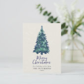 Moderner Weihnachtsbaum Snowy Blue Feiertagspostkarte (Stehend Vorderseite)