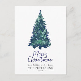 Moderner Weihnachtsbaum Snowy Blue Feiertagspostkarte