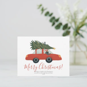 Moderner Weihnachtsbaum und Katzenfamilienurlaub Feiertagspostkarte
