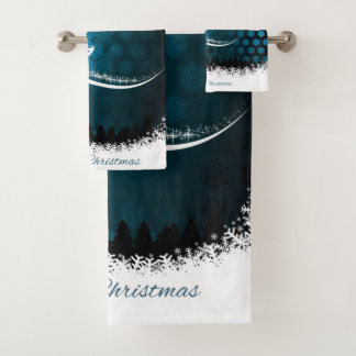 Moderner Weihnachtsbaum und Lichtmuster Badhandtuch Set