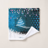 Moderner Weihnachtsbaum und Lichtmuster Badhandtuch Set (Waschlappen)