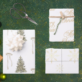 Moderner Weihnachtsbaum und niedliches Bugmuster Geschenkpapier Set