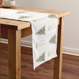 Moderner Weihnachtsbaum und niedliches Bugmuster Kurzer Tischläufer