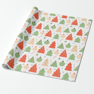 Moderner Weihnachtsbaum und -schmuck Geschenkpapier