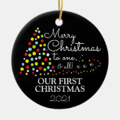 Moderner Weihnachtsbaum, unser erstes Weihnachtsfe Keramik Ornament (Vorne)