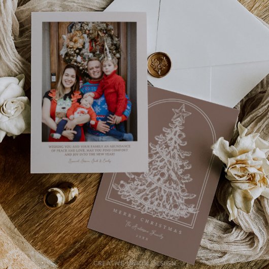 Moderner Weihnachtsbaumskizzenbogen mit Foto Feiertagskarte