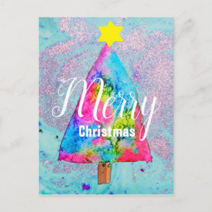 Moderner Weihnachtsbunter in Blau und Rosa Glitzer Feiertagspostkarte