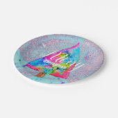 Moderner Weihnachtsbunter in Blau und Rosa Glitzer Pappteller (Schrägansicht)