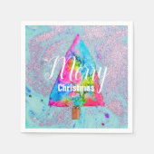 Moderner Weihnachtsbunter in Blau und Rosa Glitzer Serviette (Vorderseite)