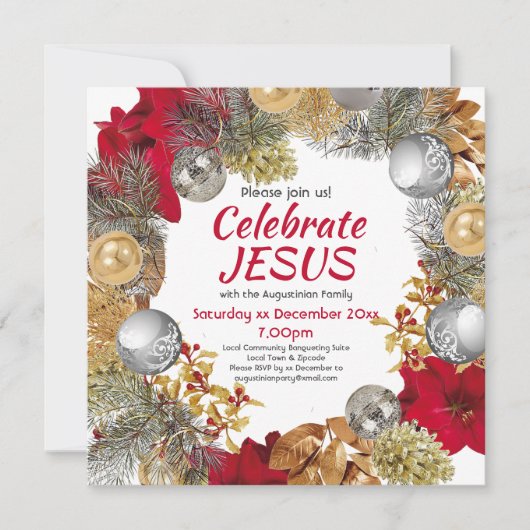 Moderner Weihnachtskranz CELEBRATE JESUS Square Einladung (Vorderseite)