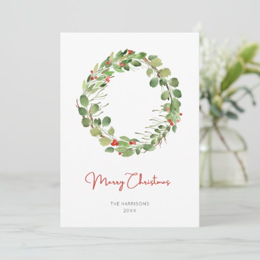 Moderner Weihnachtskranz Feiertagskarte (Stehend Vorderseite)