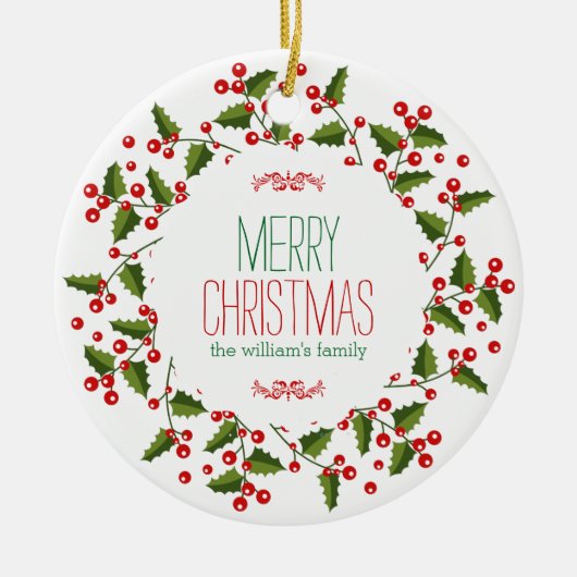 Moderner Weihnachtskranz frohe Weihnachten Keramikornament (Vorne)