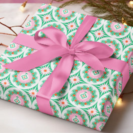 Moderner Weihnachtskranz Geometrisches Blumenmuste Geschenkpapier