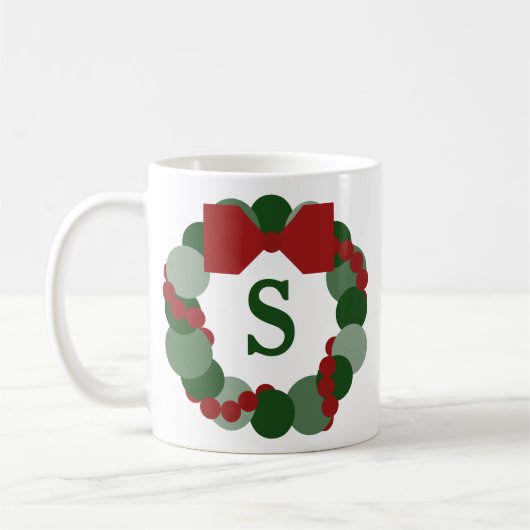 Moderner Weihnachtskranz mit Monogramm Kaffeetasse (Links)