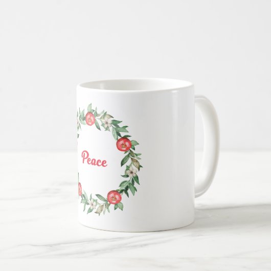 Moderner Weihnachtskranz | Rosa Blume und Skript Kaffeetasse (VorderseiteRechts)