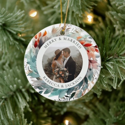 Moderner Weihnachtskranz | Verheiratetes und fröhl Keramik Ornament (Baum)