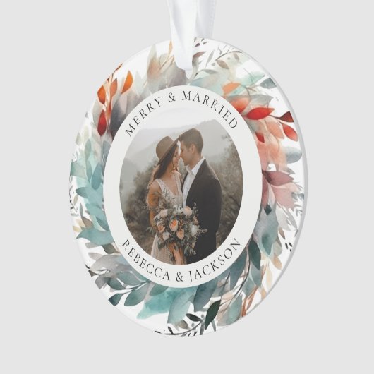 Moderner Weihnachtskranz | Verheiratetes und fröhl Ornament (Vorderseite)