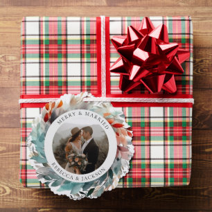 Moderner Weihnachtskranz   Verheiratetes und fröhl Ornament Karte