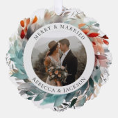 Moderner Weihnachtskranz | Verheiratetes und fröhl Ornament Karte (Vorderseite)