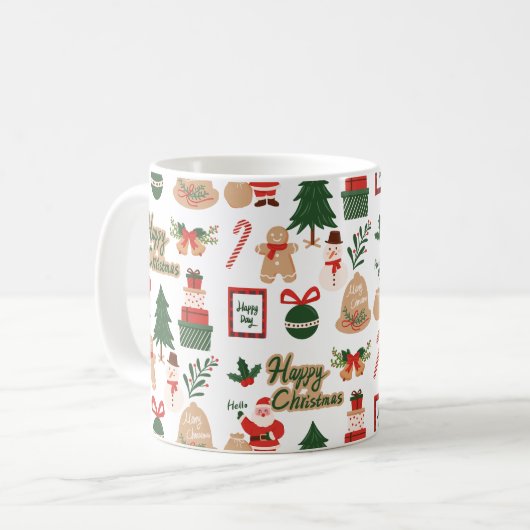 Moderner Weihnachtsmann und Lebkuchen-Muster Kaffeetasse (Vorderseite Links)