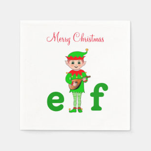 Moderner Weihnachtsmusical-Elf auf Weiß Serviette