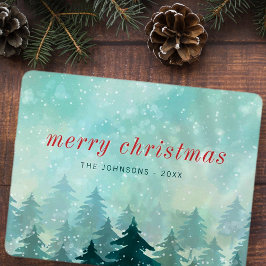 Moderner Weihnachtsschneewald in Aquarellen Feiertagskarte