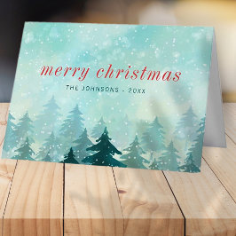 Moderner Weihnachtsschneewald in Aquarellen Feiertagskarte