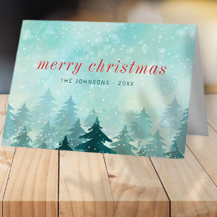 Moderner Weihnachtsschneewald in Aquarellen Feiertagskarte