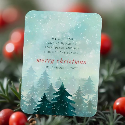 Moderner Weihnachtsschneewald in Aquarellen Magnet