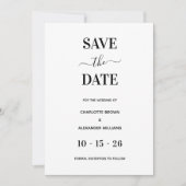 Moderner Weiß- und Schwarz-Minimal Save the Date (Vorderseite)