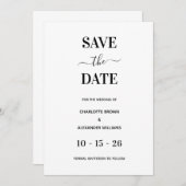 Moderner Weiß- und Schwarz-Minimal Save the Date (Vorne/Hinten)