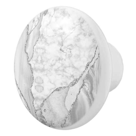 Moderner Weißagate Silver Abstrakter Marmor Keramikknauf (Rechts)