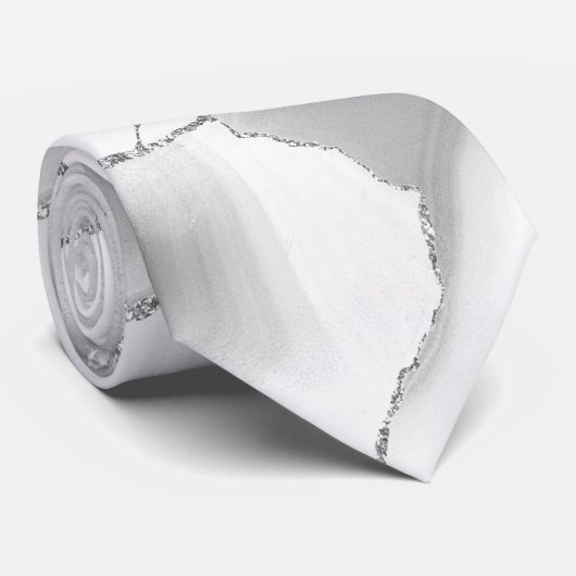 Moderner Weißagate Silver Abstrakter Marmor Krawatte (Gerollt)