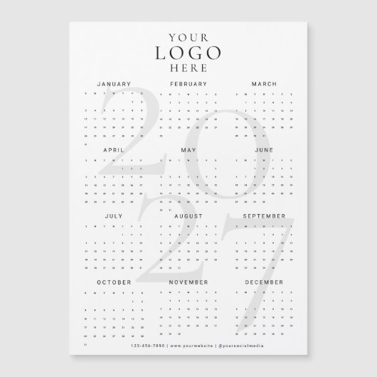 Moderner Weißer 2027 Kalender Geschäftslogo Magnet (Vorderseite)