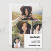 Moderner, weißer 5 Foto Abschluss Einladung (Rückseite)