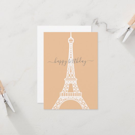 Moderner weißer Eiffelturm Geburtstag Karte (Vorderseite/Rückseite Beispiel)