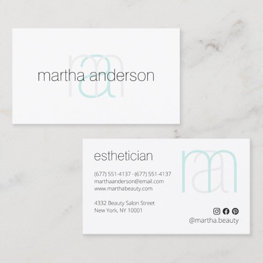 Moderner, weißer, eleganter, monogramm-Ästhetik-Sa Visitenkarte (Vorne/Hinten)