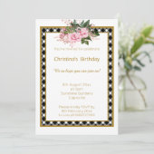 MODERNER WEISSER GOLD KARO LAYER FLORAL GANZ EINFA EINLADUNG (Stehend Vorderseite)