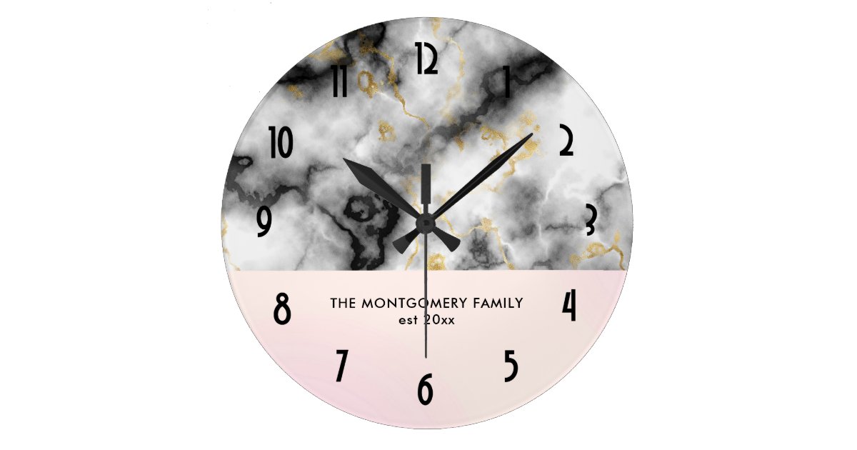 Moderner Weisser Grauer Marmor Mit Goldband Familie Grosse Wanduhr