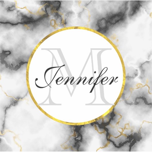 Moderner weißer grauer Marmor mit Goldband-Monogra Aufkleber (Vorderseite)