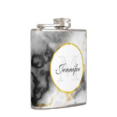 Moderner weißer grauer Marmor mit Goldband-Monogra Flachmann (Rechts)