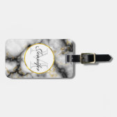 Moderner weißer grauer Marmor mit Goldband-Monogra Gepäckanhänger (Vorderseite horizontal)