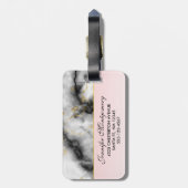 Moderner weißer grauer Marmor mit Goldband-Monogra Gepäckanhänger (Rückseite vertikal)