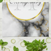 Moderner weißer grauer Marmor mit Goldband-Monogra Geschirrtuch (Gefaltet)