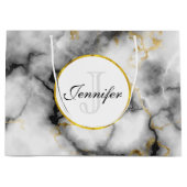 Moderner weißer grauer Marmor mit Goldband-Monogra Große Geschenktüte (Vorderseite)