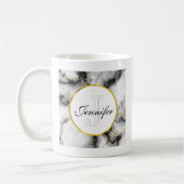 Moderner weißer grauer Marmor mit Goldband-Monogra Kaffeetasse (Links)